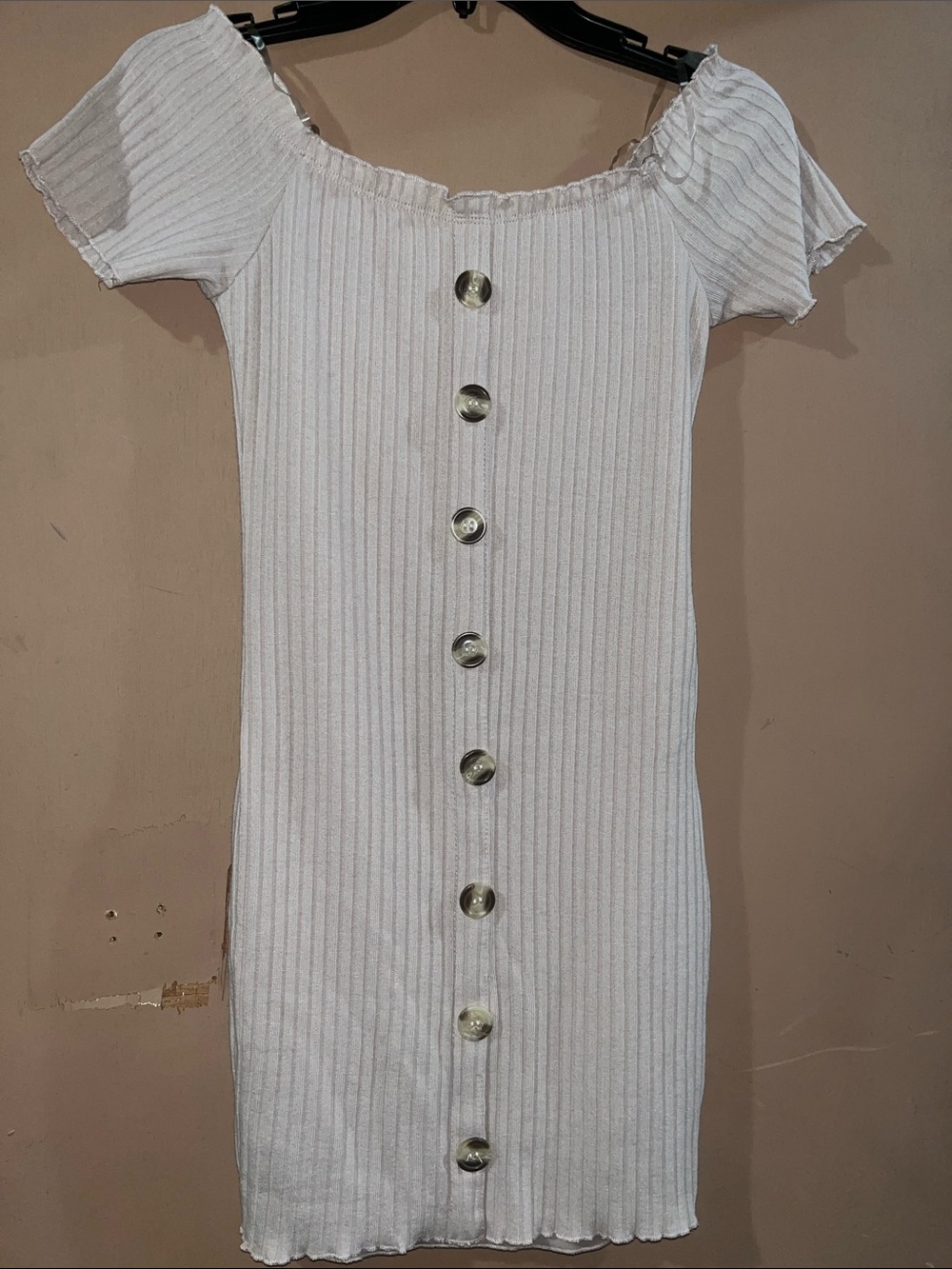 J for Justify White Ribbed Button-Front Off-Shoulder Mini Dress